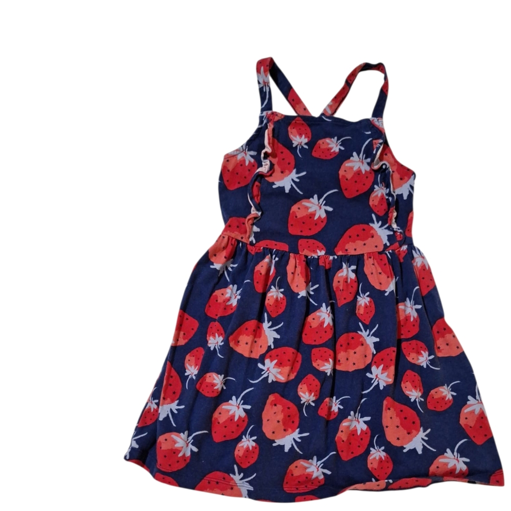 Strawberry Print Kids Dress - Blue and Red